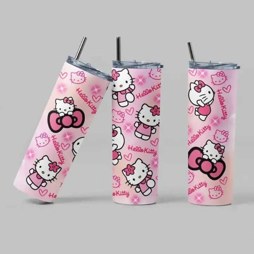 Sanrio Hello Kitty Pink Sparkle Skinny Tumbler with Straw 20oz Stainless Steel